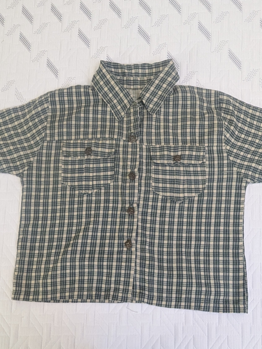 Handmade Women's Petite Plaid Button Down Shirt with Pleated Pockets